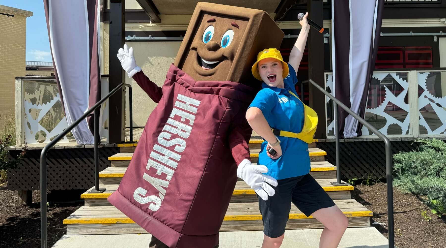 Hershey's posing with Hersheypark team member