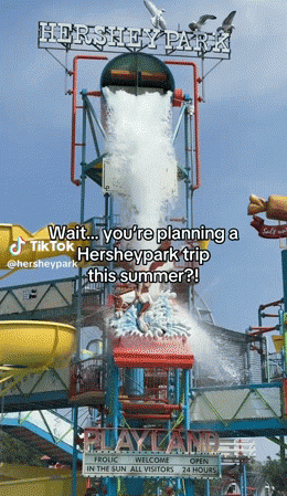 bucket dumping water at the boardwalk hersheypark