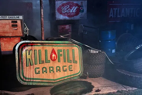 kill n fill garage sign at hersheypark dark nights