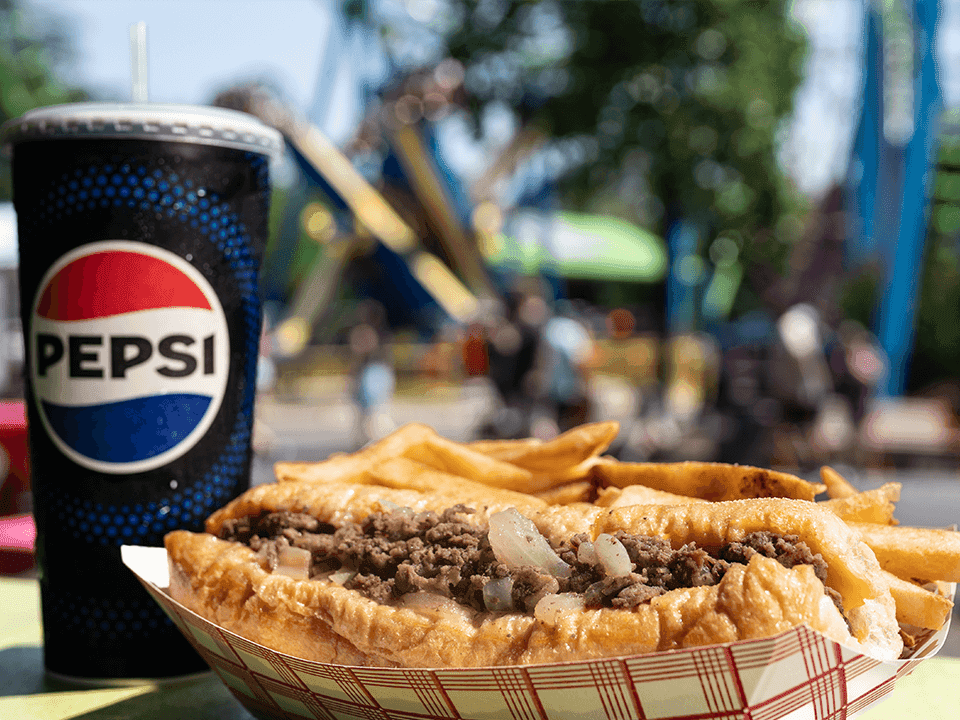 pepsi with a cheesesteak at hersheypark