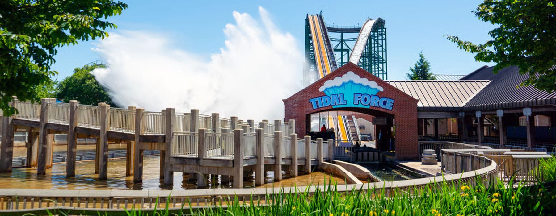Large Wave of Water created by the Tidal force train hitting the water at the bottom of the hill
