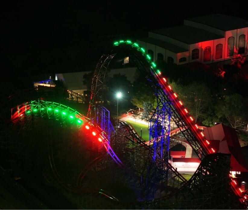 wildcat's Revenge with holiday lights