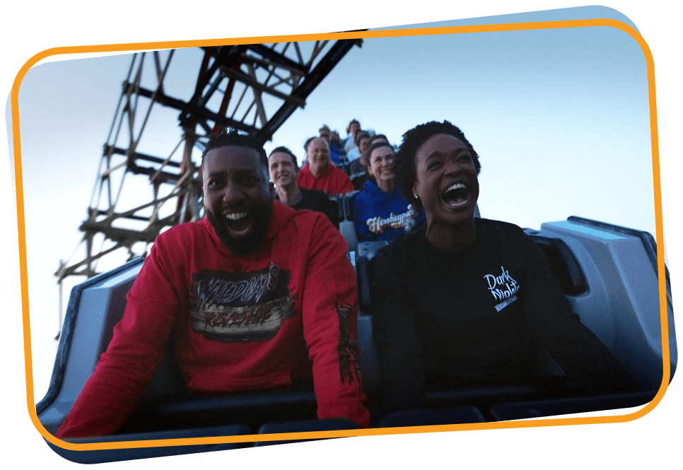 Family riding Wildcat's Revenge roller coaster at Hersheypark