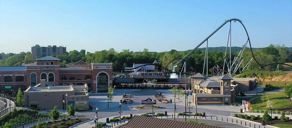 Hersheypark front gate aerial view