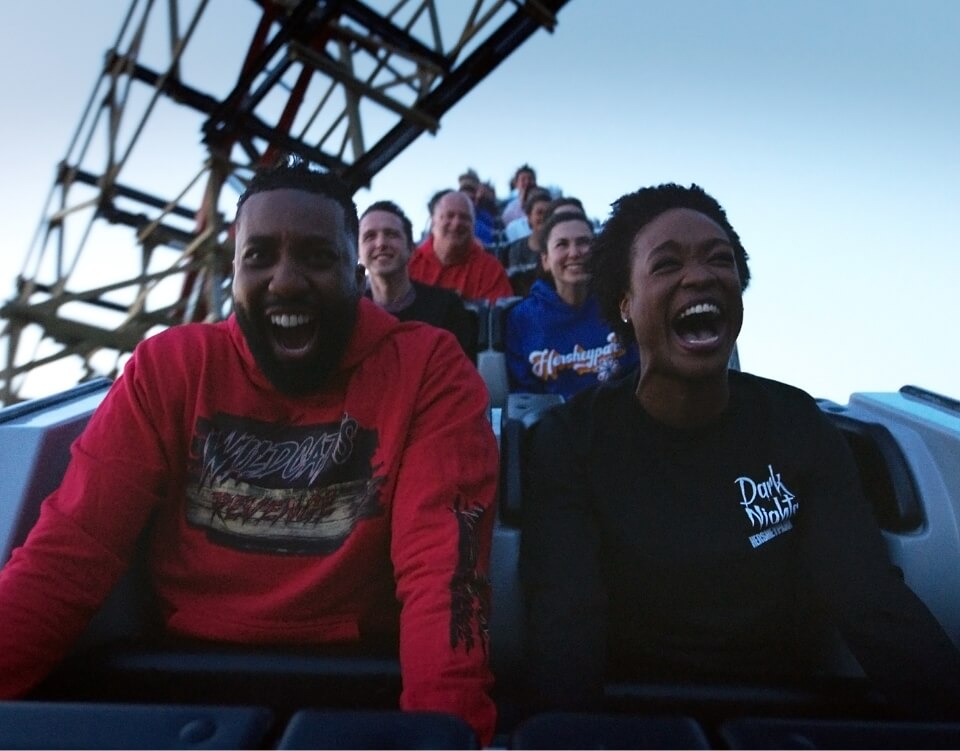 Guests enjoying the Wildcat's Revenge roller coaster at Hersheypark
