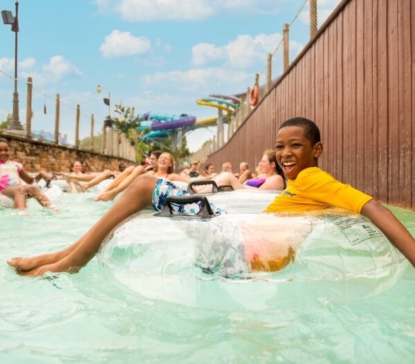 Children in the lazy river at The Boardwalk at Hersheypark