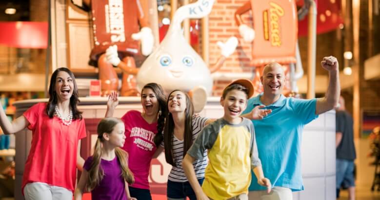 Happy family roaming at Chocolate World